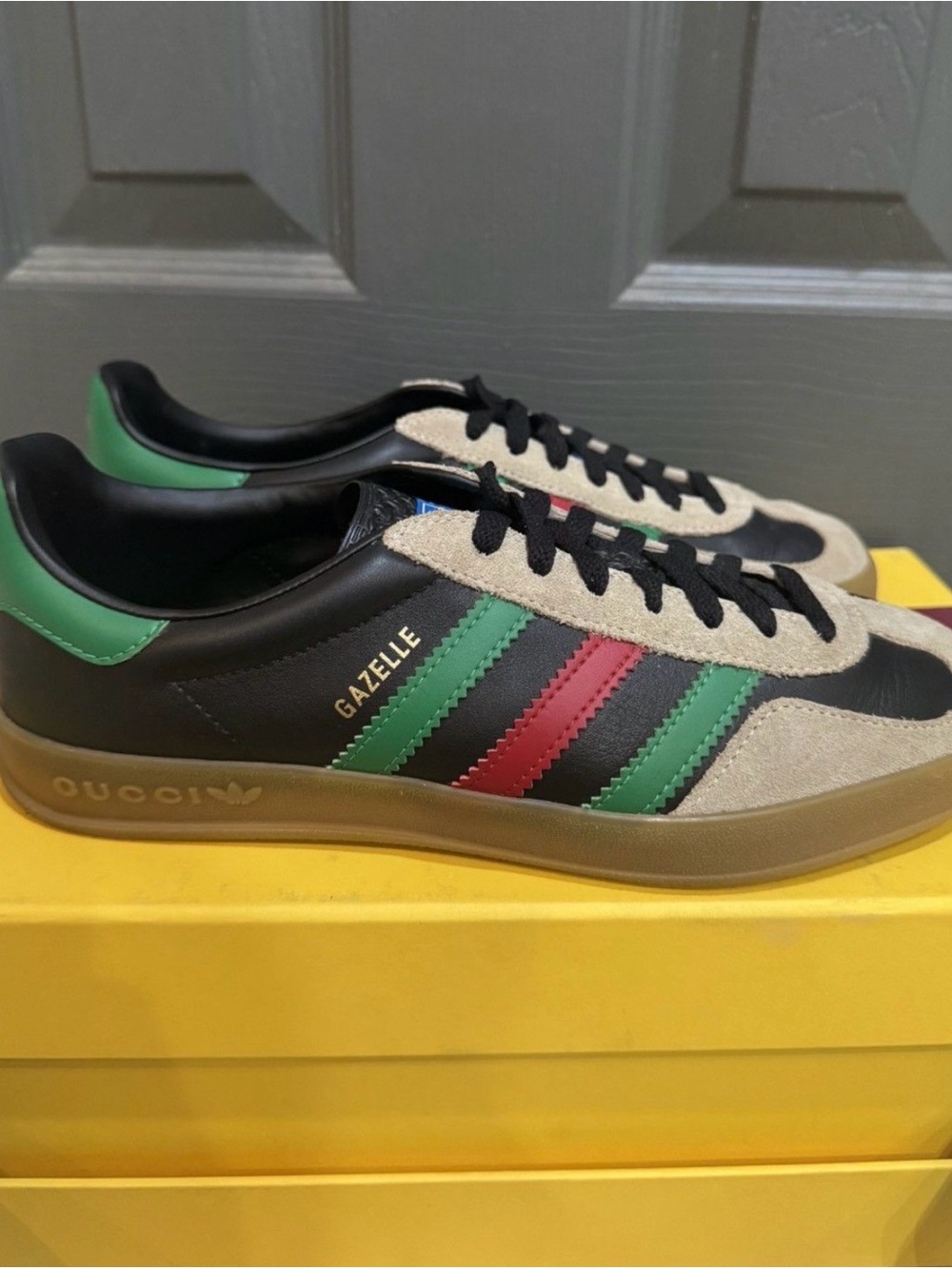 Gucci Men’s Gazelle-Style Sneakers in Black, Green, Red, Cream